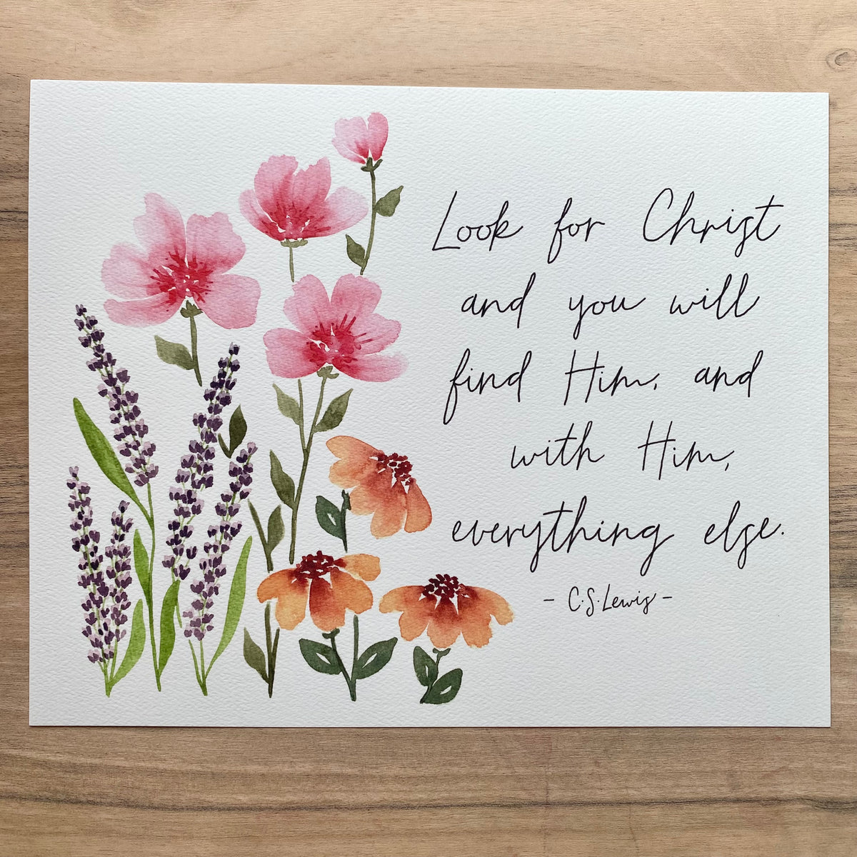 Floral C.S. Lewis Quote - Print