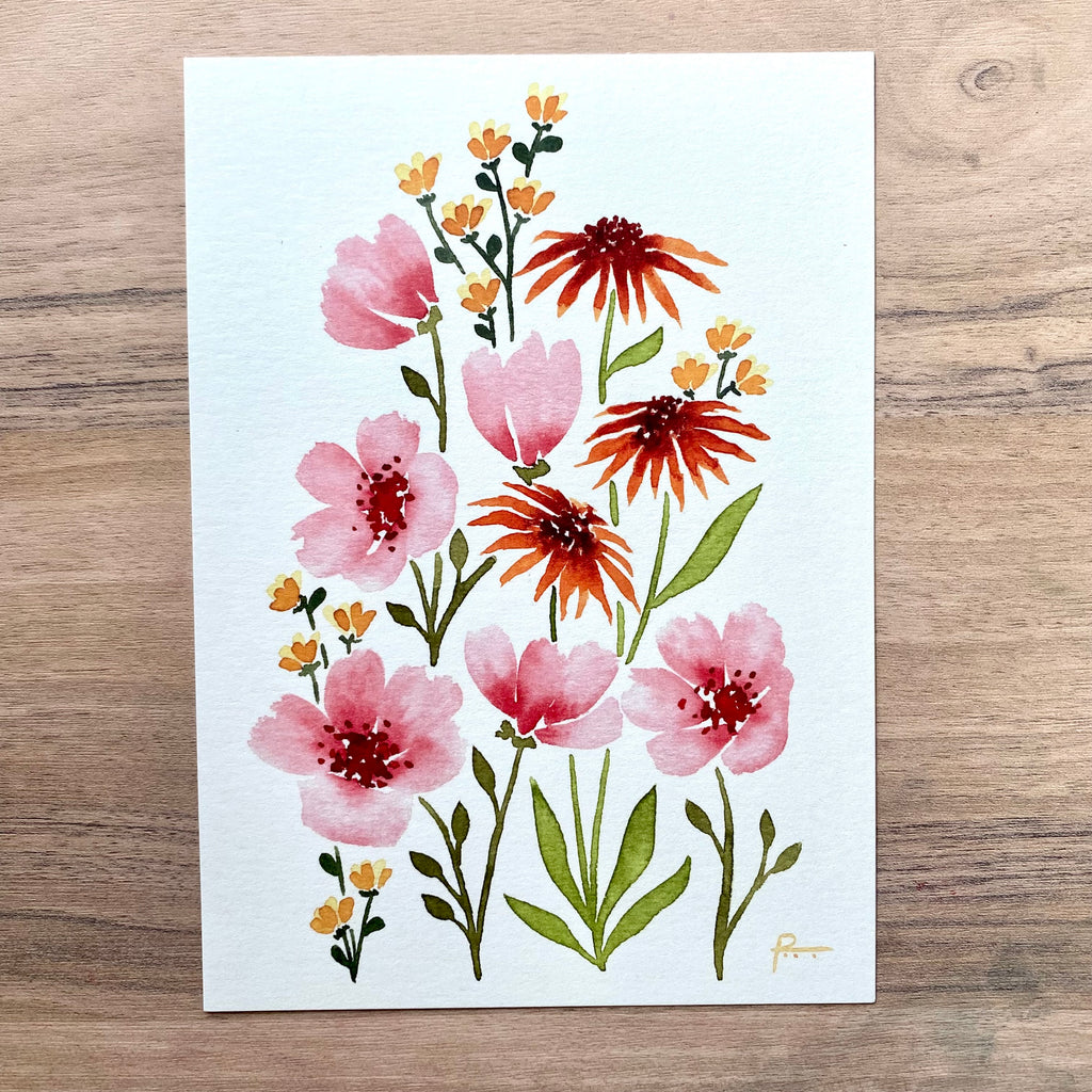 Pink Flowers in Watercolor - Print