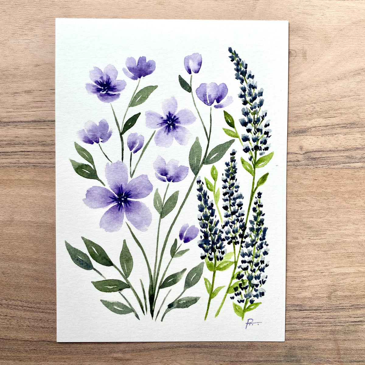 Purple Flowers in Watercolor - Print