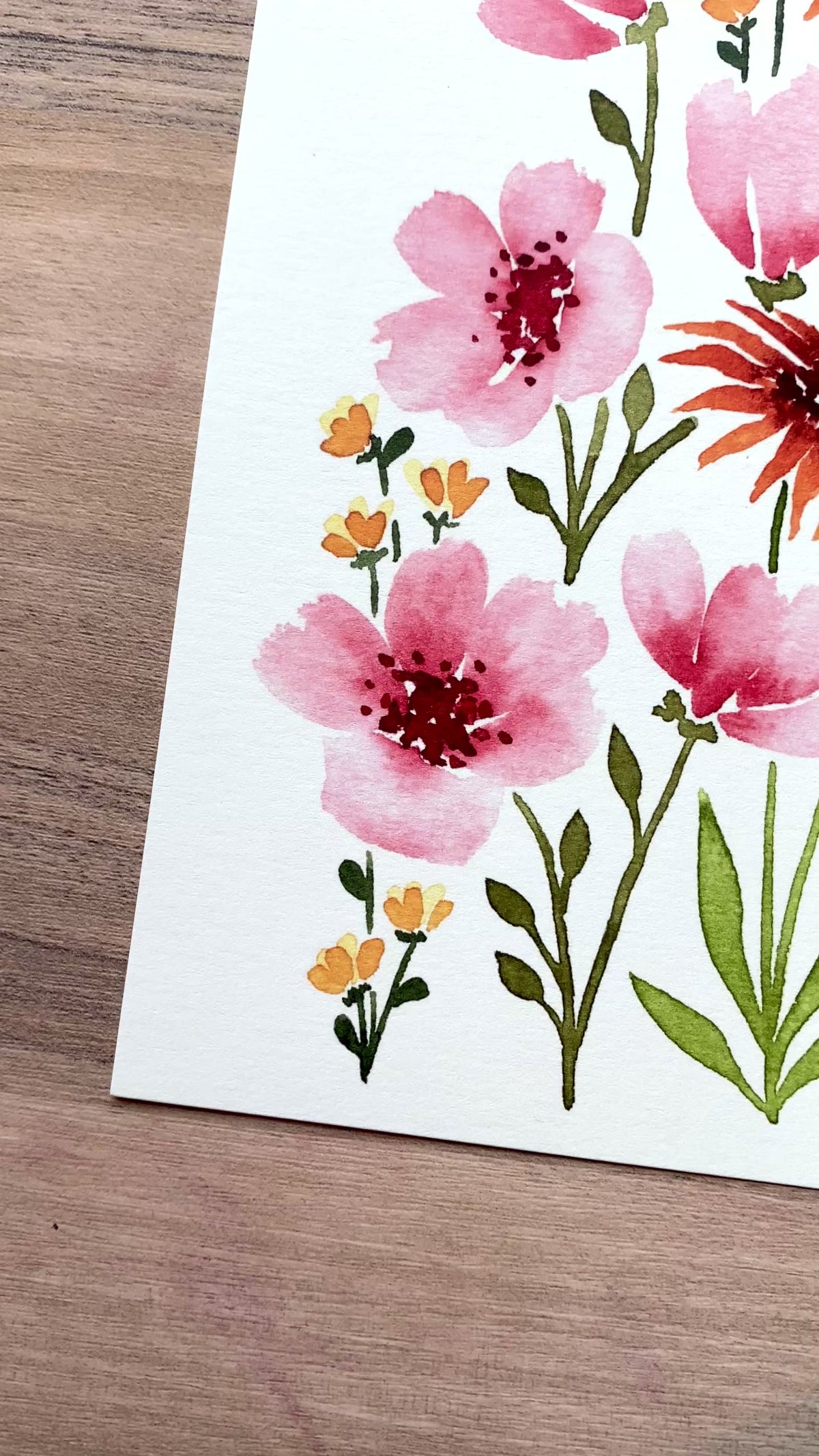 Pink Flowers in Watercolor - Print
